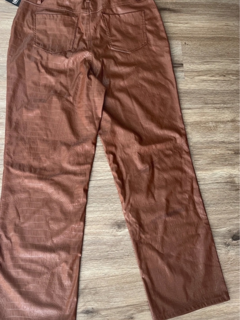 Women's Faux-Leather Wide Leg Pants - Rust